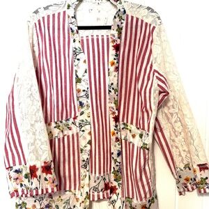 POL Floral and Striped Kimono Cardigan